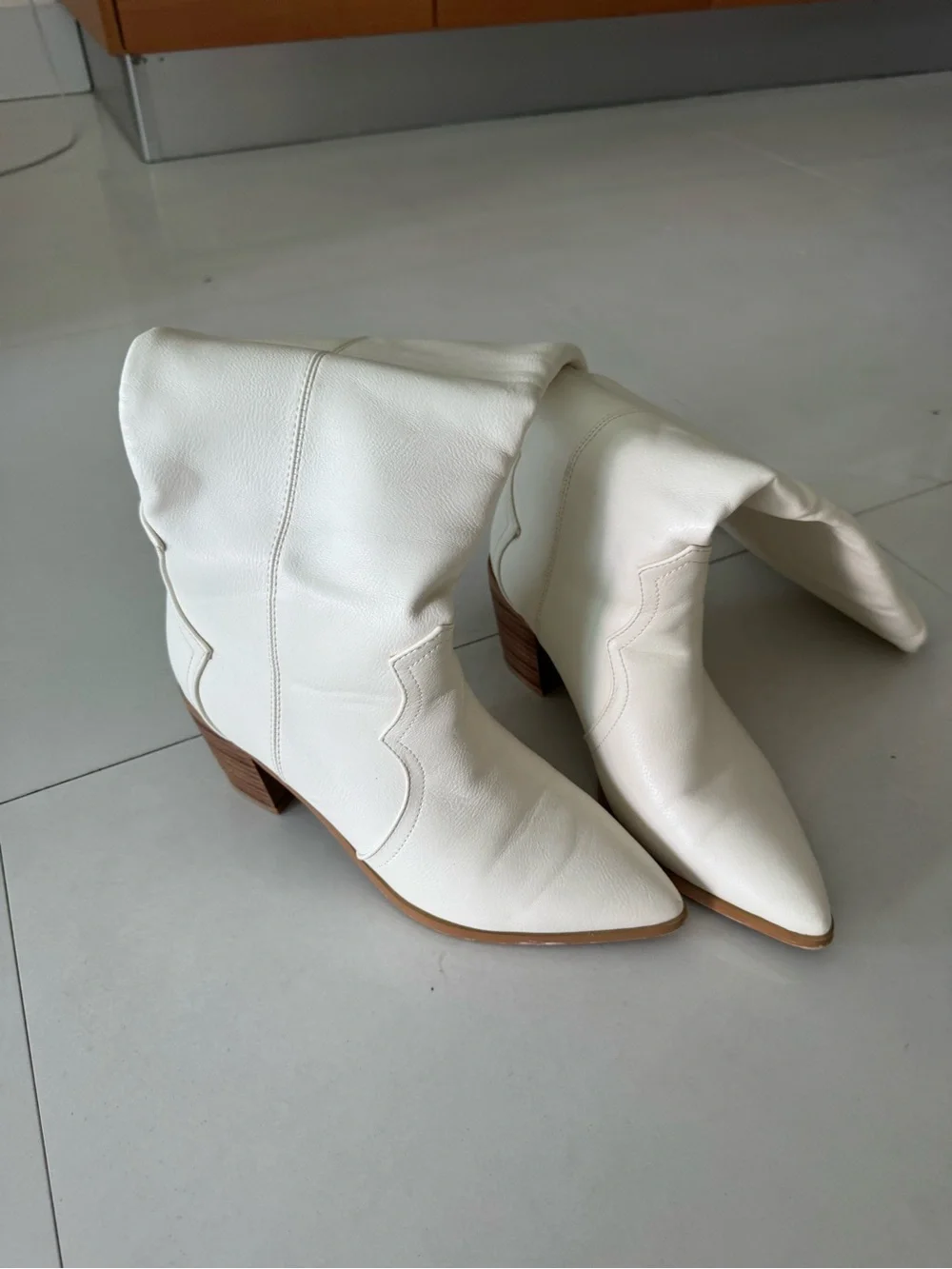 Billini White Over-the-Knee Western Boots with Stacked Heel